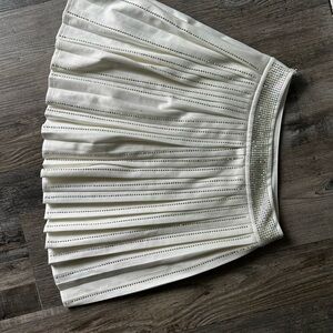 White Pleated Lined Skirt with Rhinestone Detail